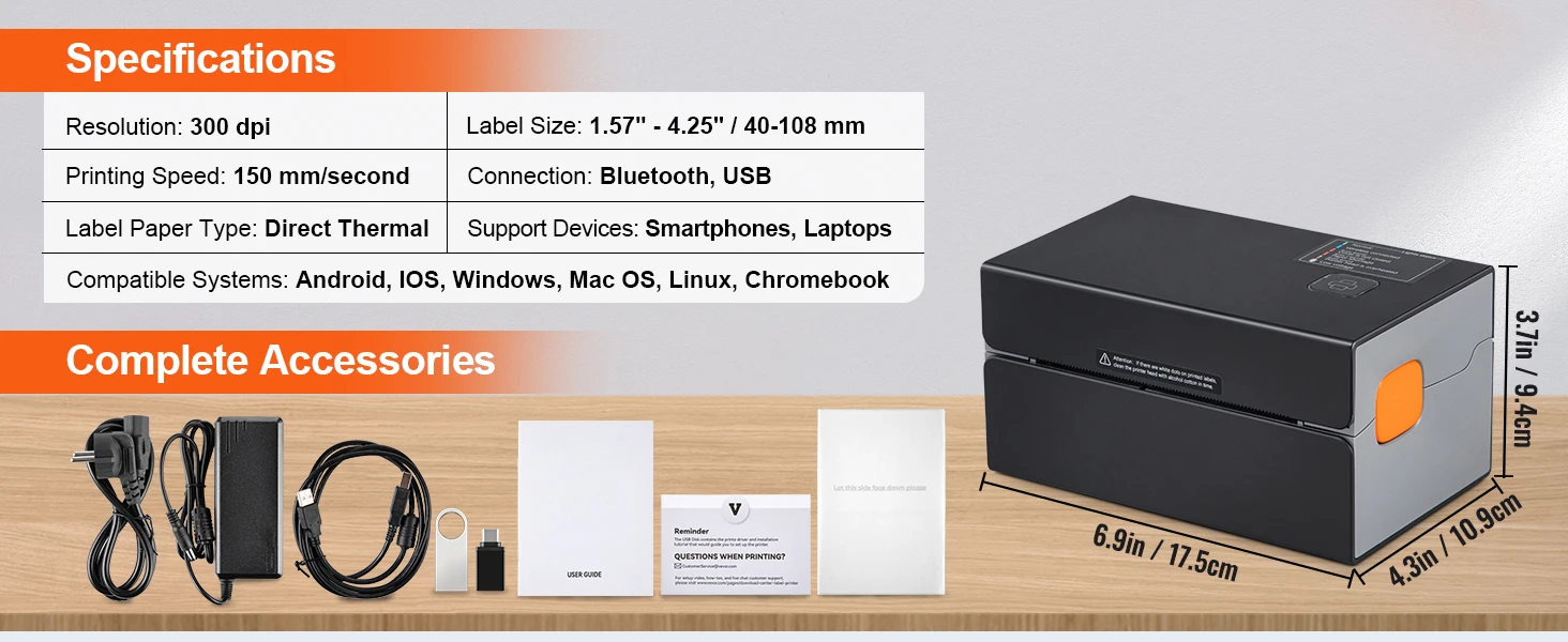 SucceBuy 300DPI Thermal Label Printer Bluetooth & Automatic Label Recognition Support Windows/Android for 4x6 Mailing Packages
