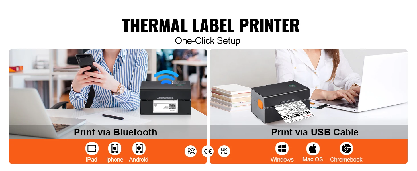 SucceBuy 300DPI Thermal Label Printer Bluetooth & Automatic Label Recognition Support Windows/Android for 4x6 Mailing Packages