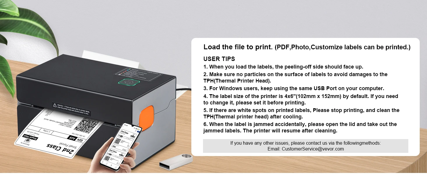 SucceBuy 300DPI Thermal Label Printer Bluetooth & Automatic Label Recognition Support Windows/Android for 4x6 Mailing Packages