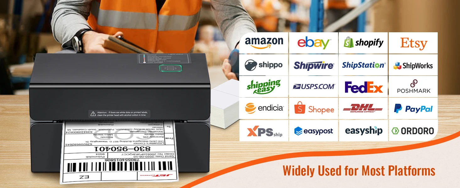 SucceBuy 300DPI Thermal Label Printer Bluetooth & Automatic Label Recognition Support Windows/Android for 4x6 Mailing Packages