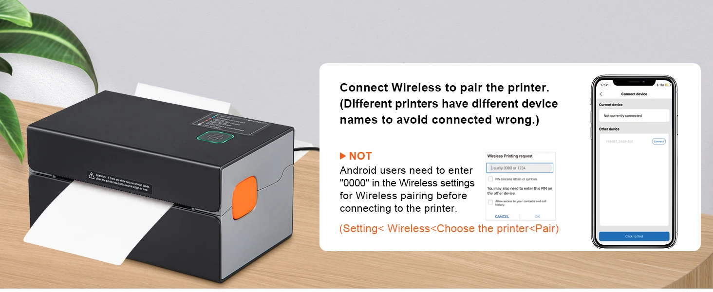 SucceBuy 300DPI Thermal Label Printer Bluetooth & Automatic Label Recognition Support Windows/Android for 4x6 Mailing Packages