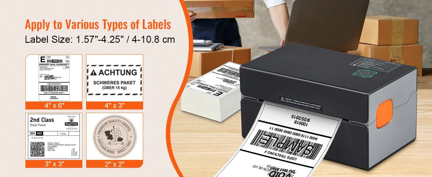 SucceBuy 300DPI Thermal Label Printer Bluetooth & Automatic Label Recognition Support Windows/Android for 4x6 Mailing Packages