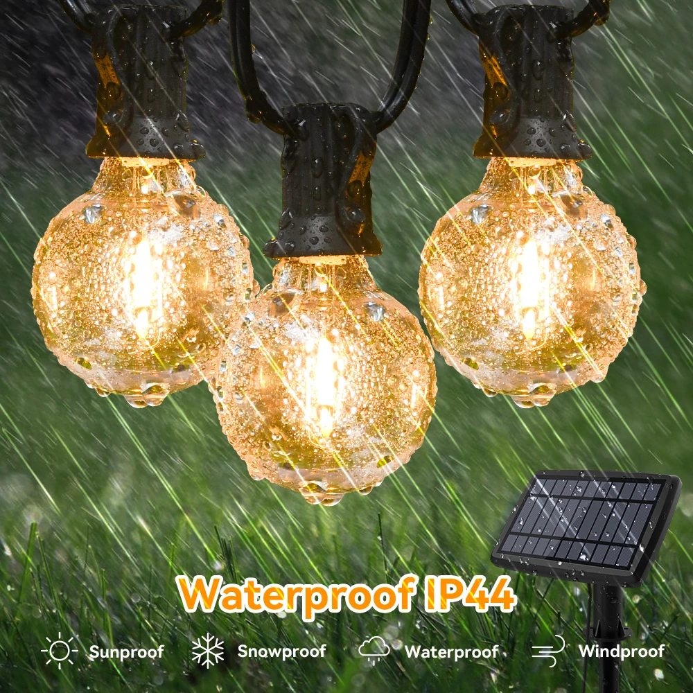 Outdoor Solar Garland String Light G40 LED Shatterproof Bulb 68FT Waterproof Patio Lamp with Remote Control for Wedding Backyard