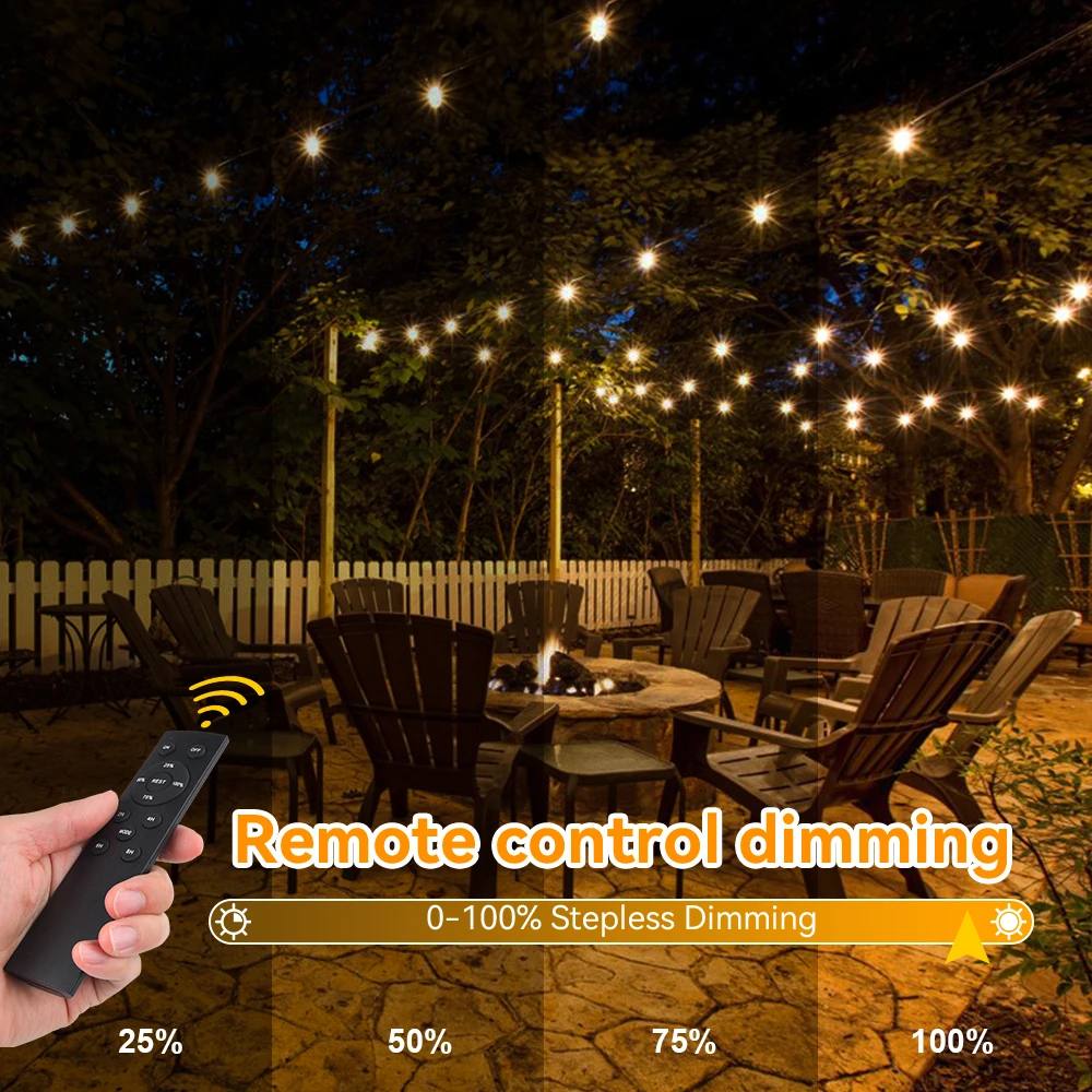Outdoor Solar Garland String Light G40 LED Shatterproof Bulb 68FT Waterproof Patio Lamp with Remote Control for Wedding Backyard