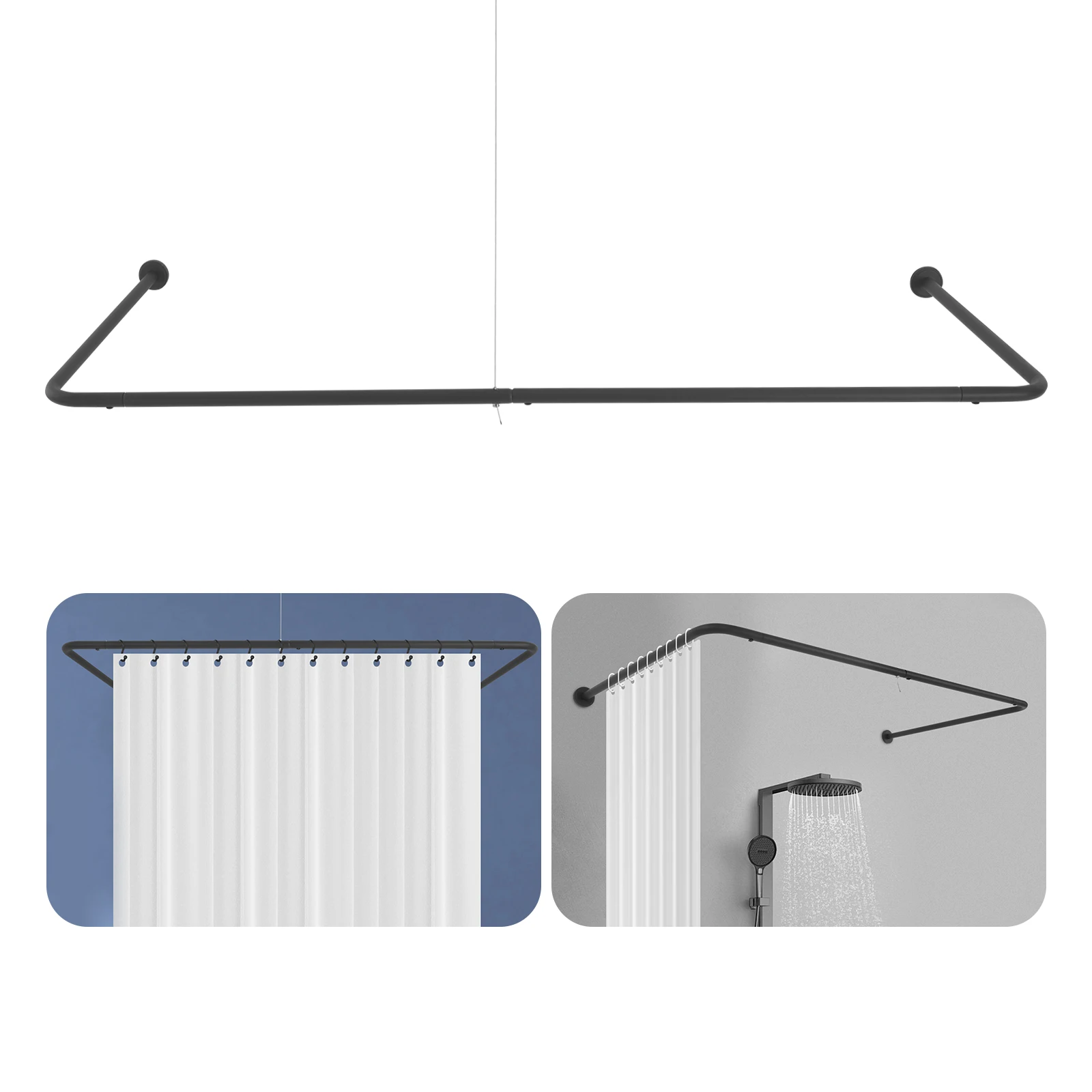 Shower Curtain Rod U-Shaped Wall-Mounted Curtain Pole Adjustable U Shape Curtain Rod Shower Curtain Rail