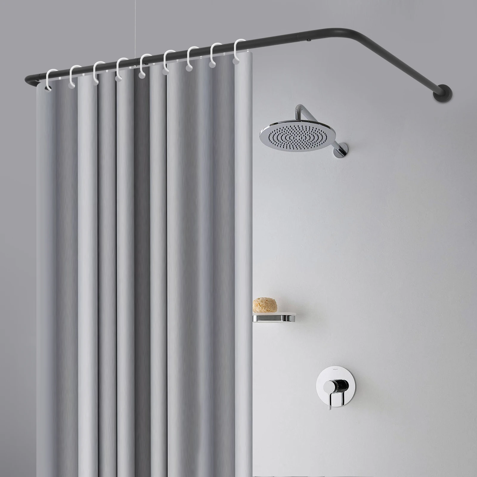 Shower Curtain Rod U-Shaped Wall-Mounted Curtain Pole Adjustable U Shape Curtain Rod Shower Curtain Rail