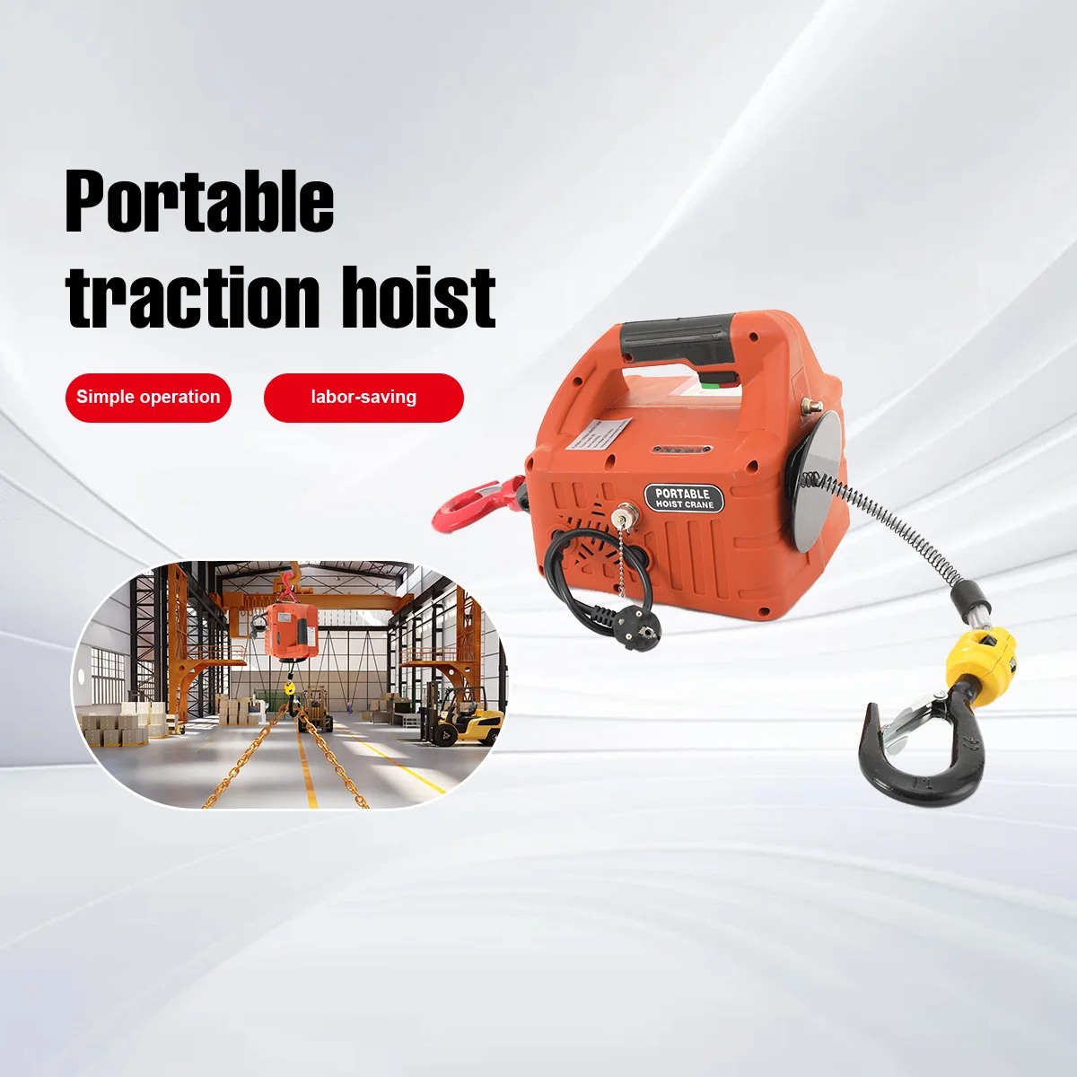 Portable Electric Hoist 1500W Wireless Remote Control Winch Crane Machine Hook Pulley System 500kg Capacity with Remote Control