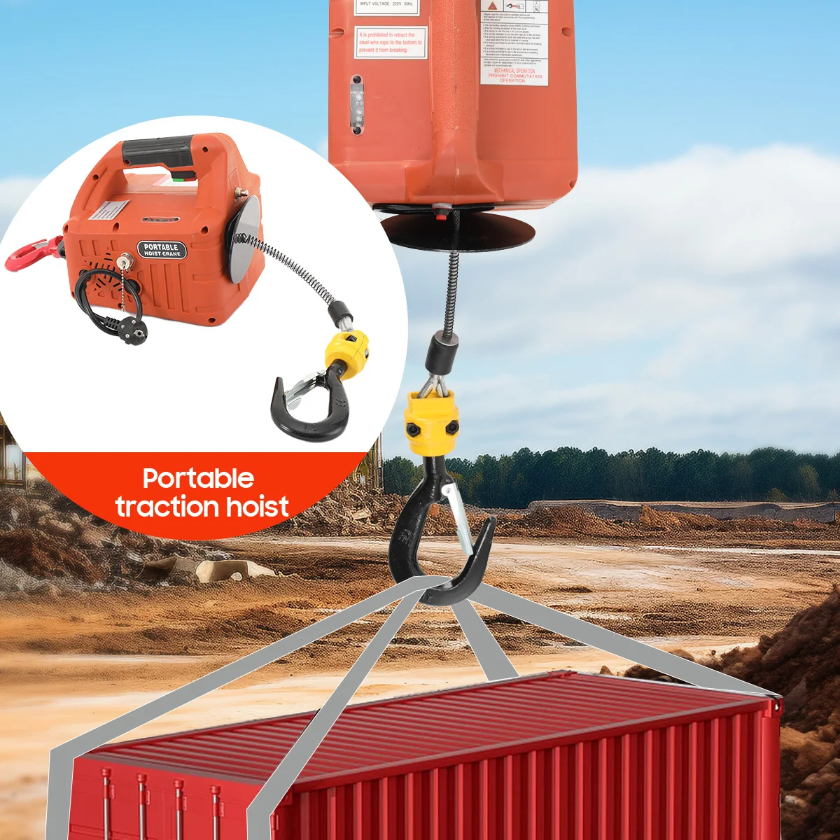 Portable Electric Hoist 1500W Wireless Remote Control Winch Crane Machine Hook Pulley System 500kg Capacity with Remote Control