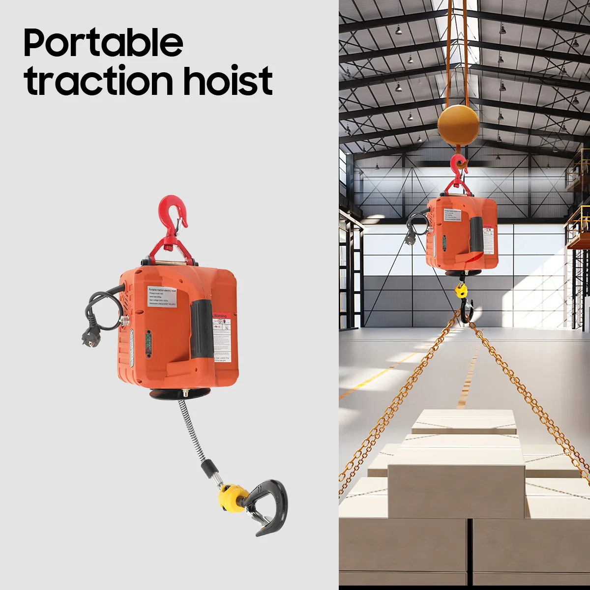 Portable Electric Hoist 1500W Wireless Remote Control Winch Crane Machine Hook Pulley System 500kg Capacity with Remote Control