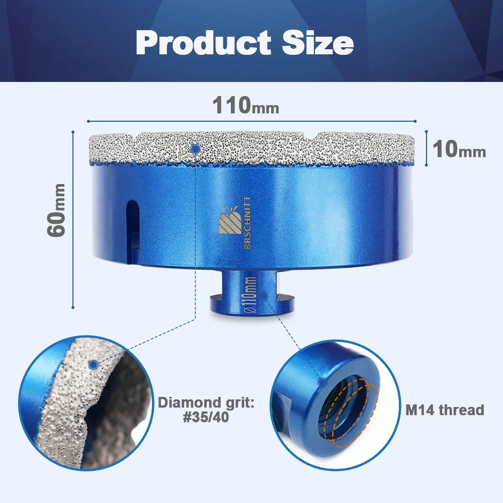 BRSCHNITT Diamond Drill Bit Dia 110mm Porcelain Tile Crowns For Granite Marble Stone Hole Saw Drill Core Bit