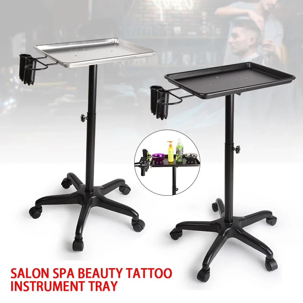 Salon Rolling Salon Tray Aluminum Trolley Cart Adjustable Height Mobile Beauty Salon Spa Storage Tray Tattoo Hairstylist Cart