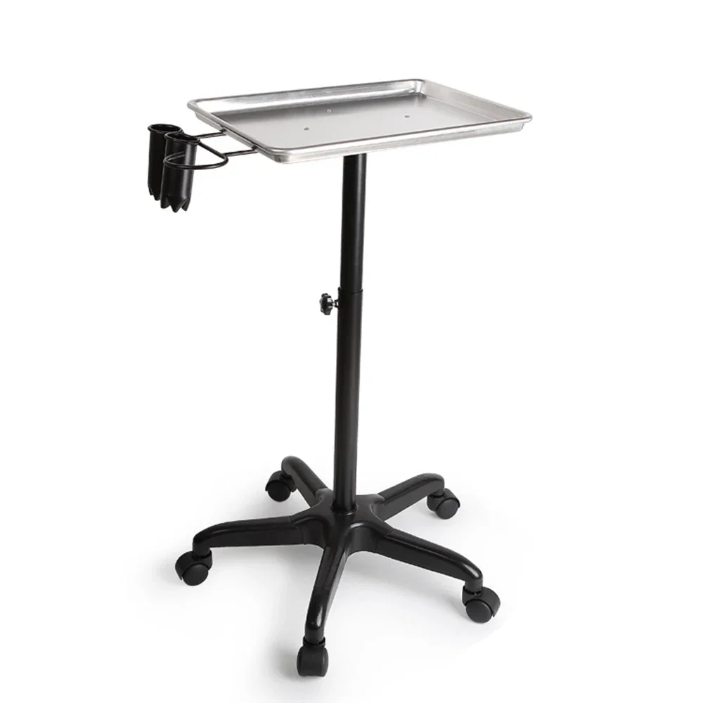 Salon Rolling Salon Tray Aluminum Trolley Cart Adjustable Height Mobile Beauty Salon Spa Storage Tray Tattoo Hairstylist Cart
