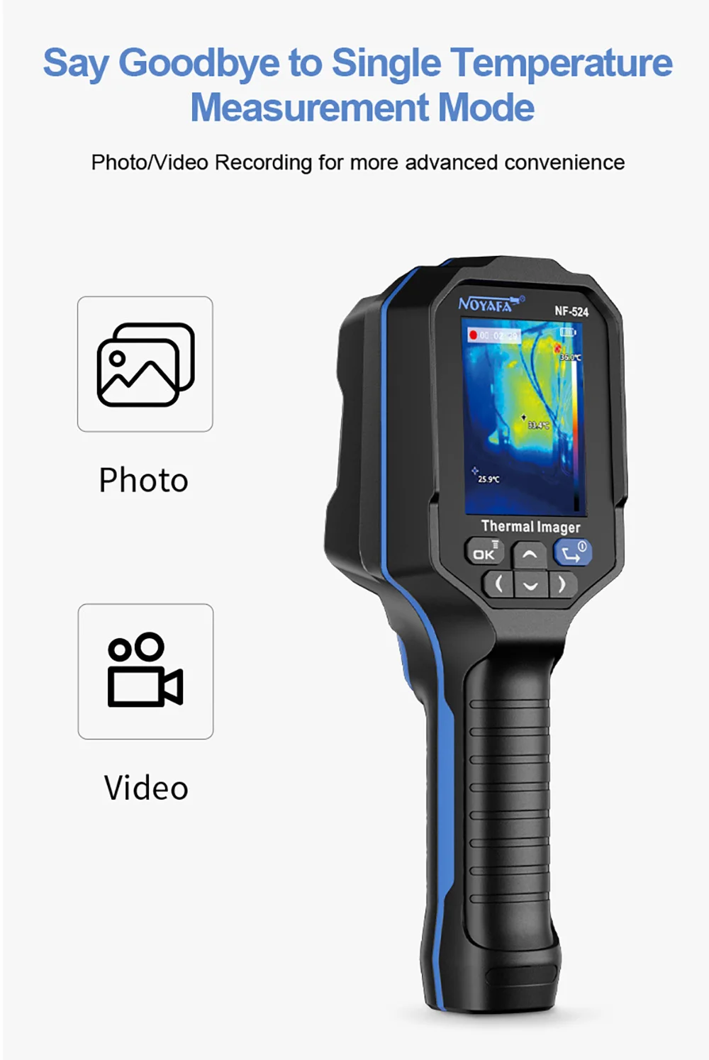 NOYAFA NF-524 Thermal Imager Camera Professional Handheld 120*90 Resolution -10~400℃ 8 Color Palette Save Pictures PC analysis