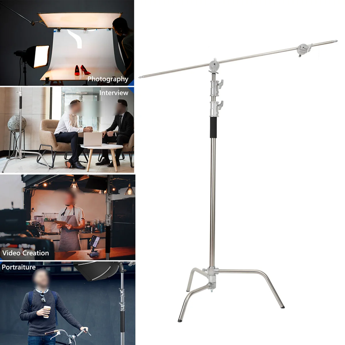 Cross Arm Stainless Steel Kit Foldable Boom Arm Light Stand Tripod For Spot Light Softbox Photo Studio Accessories