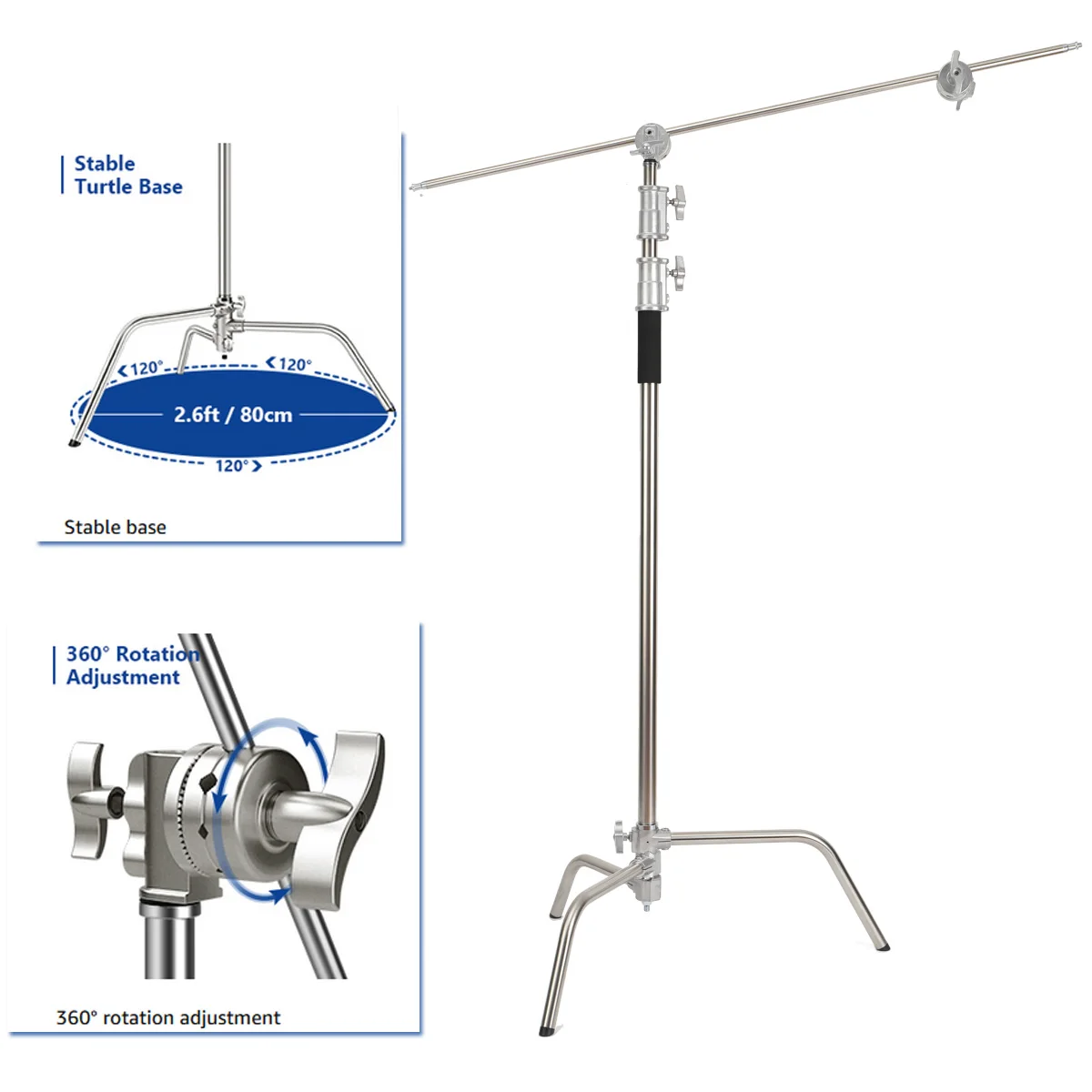 Cross Arm Stainless Steel Kit Foldable Boom Arm Light Stand Tripod For Spot Light Softbox Photo Studio Accessories