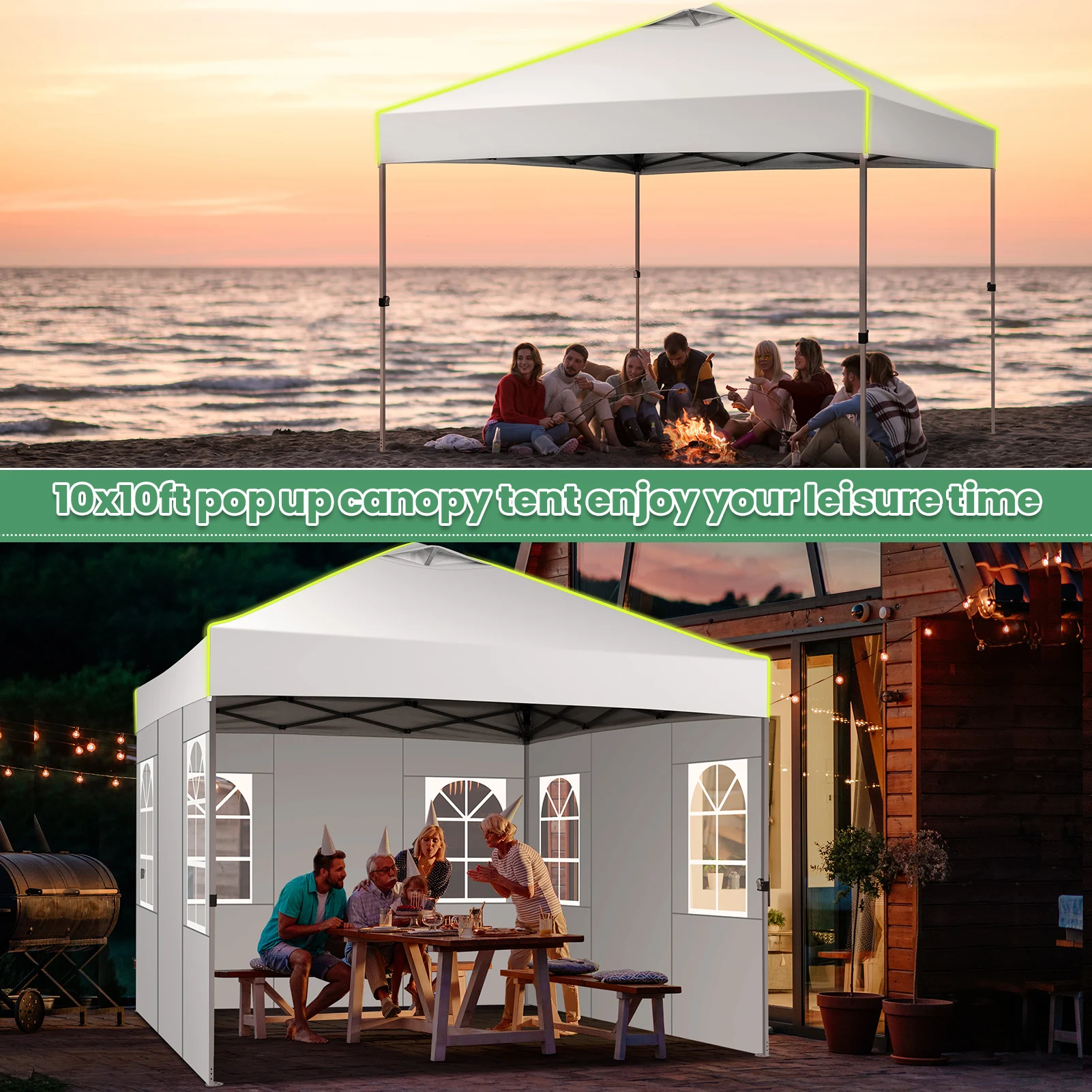 3x3m Pop Up Foldable Party Tent with 4 Sidewalls UV Protection Garden Gazebo with Mesh Ventilation Opening for Camping Steel Frame