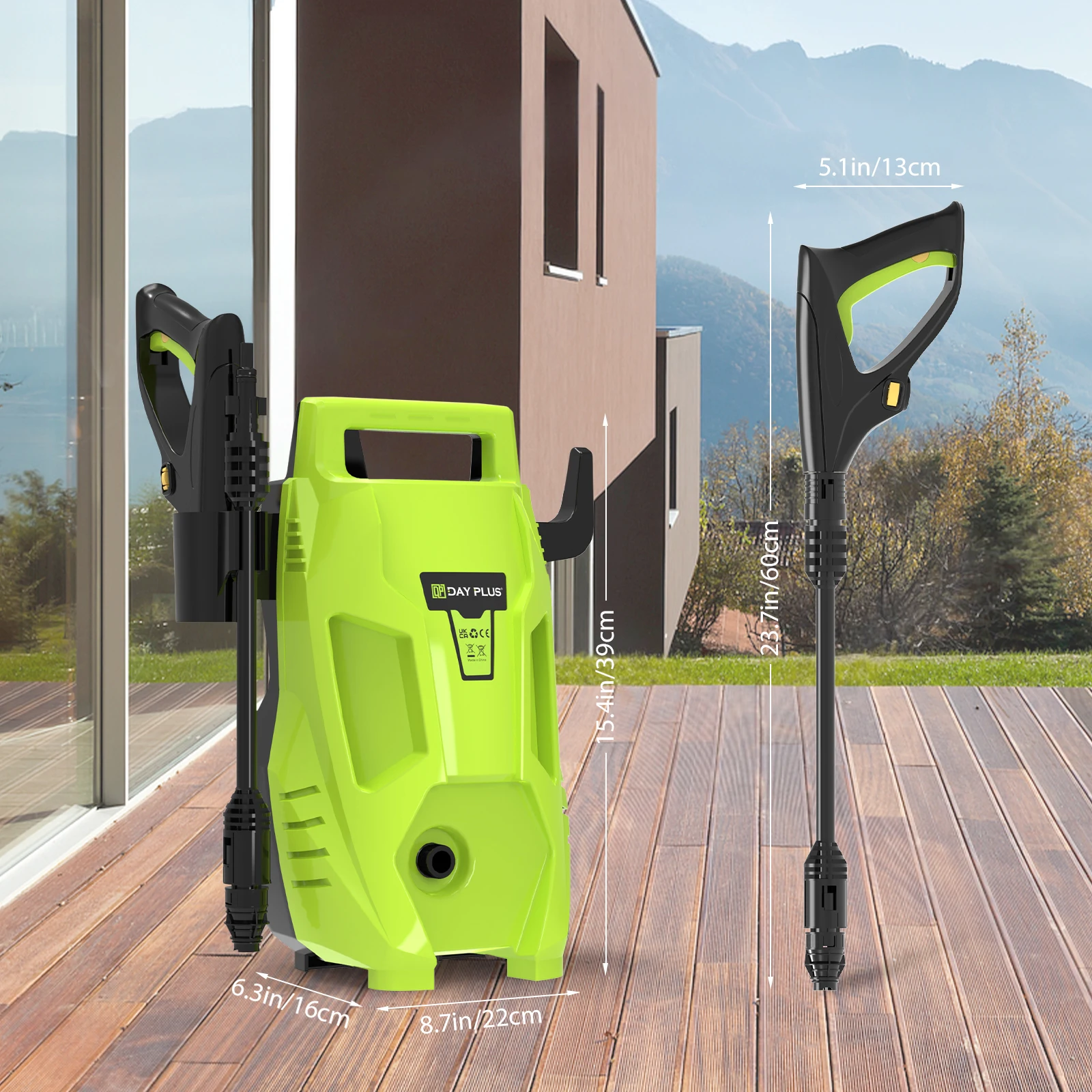 DayPlus High Pressure Washer 200Bar/3000PSI-3000W, 3-in-1 Nozzle, Portable Electric Jet Washer for Patio Car Driveway & Garden