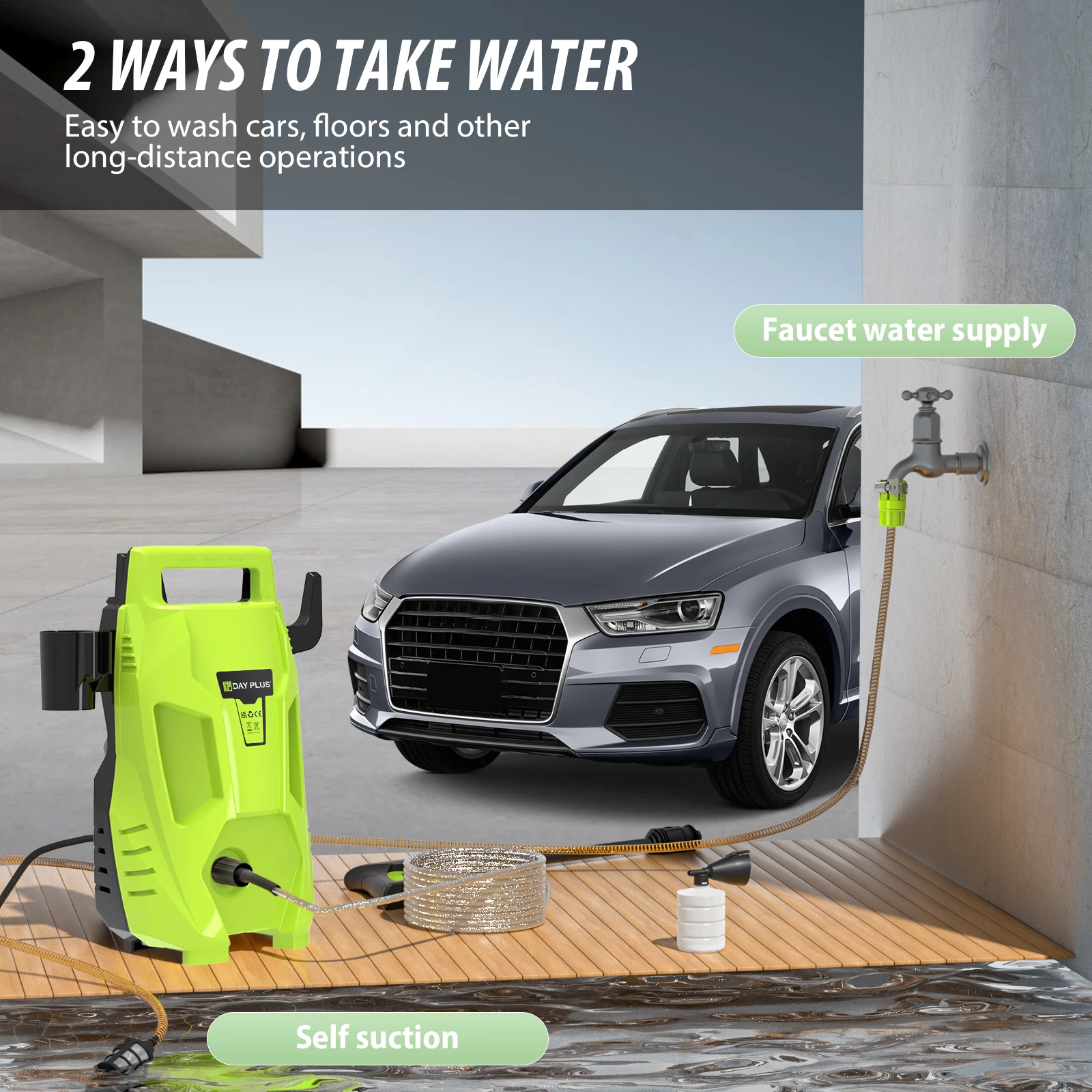 DayPlus High Pressure Washer 200Bar/3000PSI-3000W, 3-in-1 Nozzle, Portable Electric Jet Washer for Patio Car Driveway & Garden