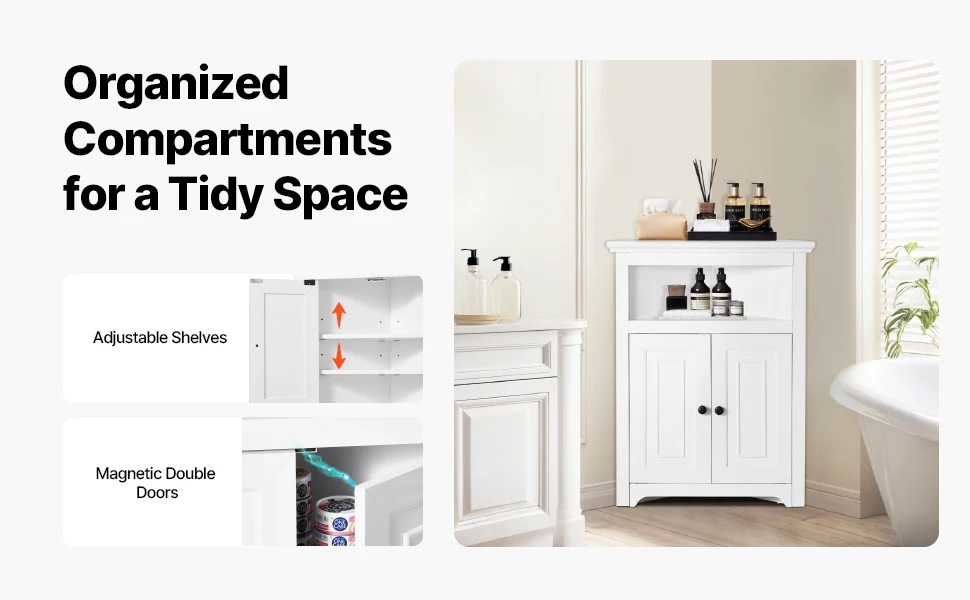 SucceBuy 32"/64"/68" Corner Storage Cabinet w/ Shelves Freestanding Corner Cabinet for Living Room Kitchen Laundry Room Bathroom