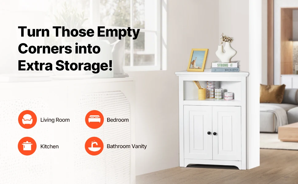 SucceBuy 32"/64"/68" Corner Storage Cabinet w/ Shelves Freestanding Corner Cabinet for Living Room Kitchen Laundry Room Bathroom