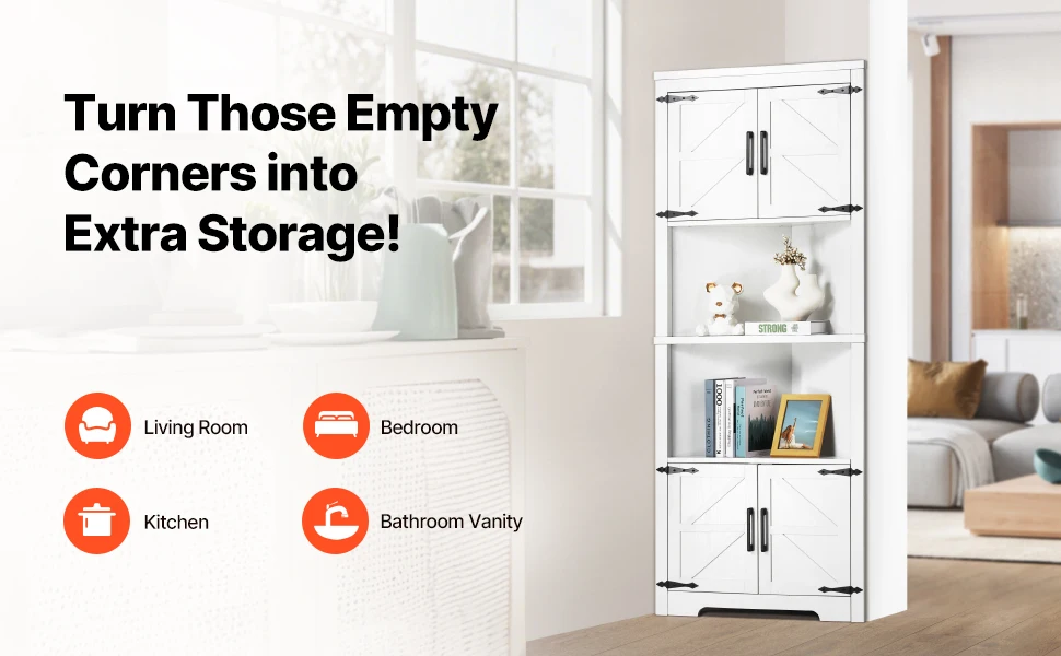 SucceBuy 32"/64"/68" Corner Storage Cabinet w/ Shelves Freestanding Corner Cabinet for Living Room Kitchen Laundry Room Bathroom
