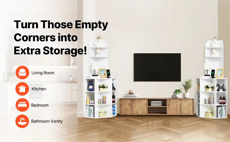 SucceBuy 32"/64"/68" Corner Storage Cabinet w/ Shelves Freestanding Corner Cabinet for Living Room Kitchen Laundry Room Bathroom