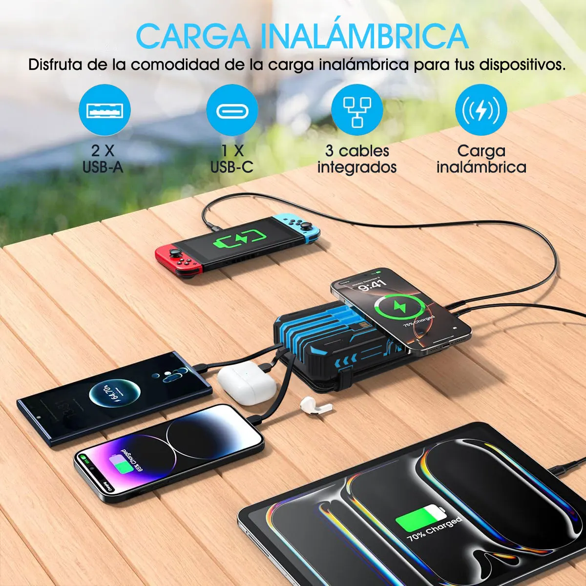 26800mAh Solar Power Bank Fast Wireless Charger Powerbank for iPhone 16 Samsung S24 Huawei Xiaomi PD 18W Fast Charging Powerbank