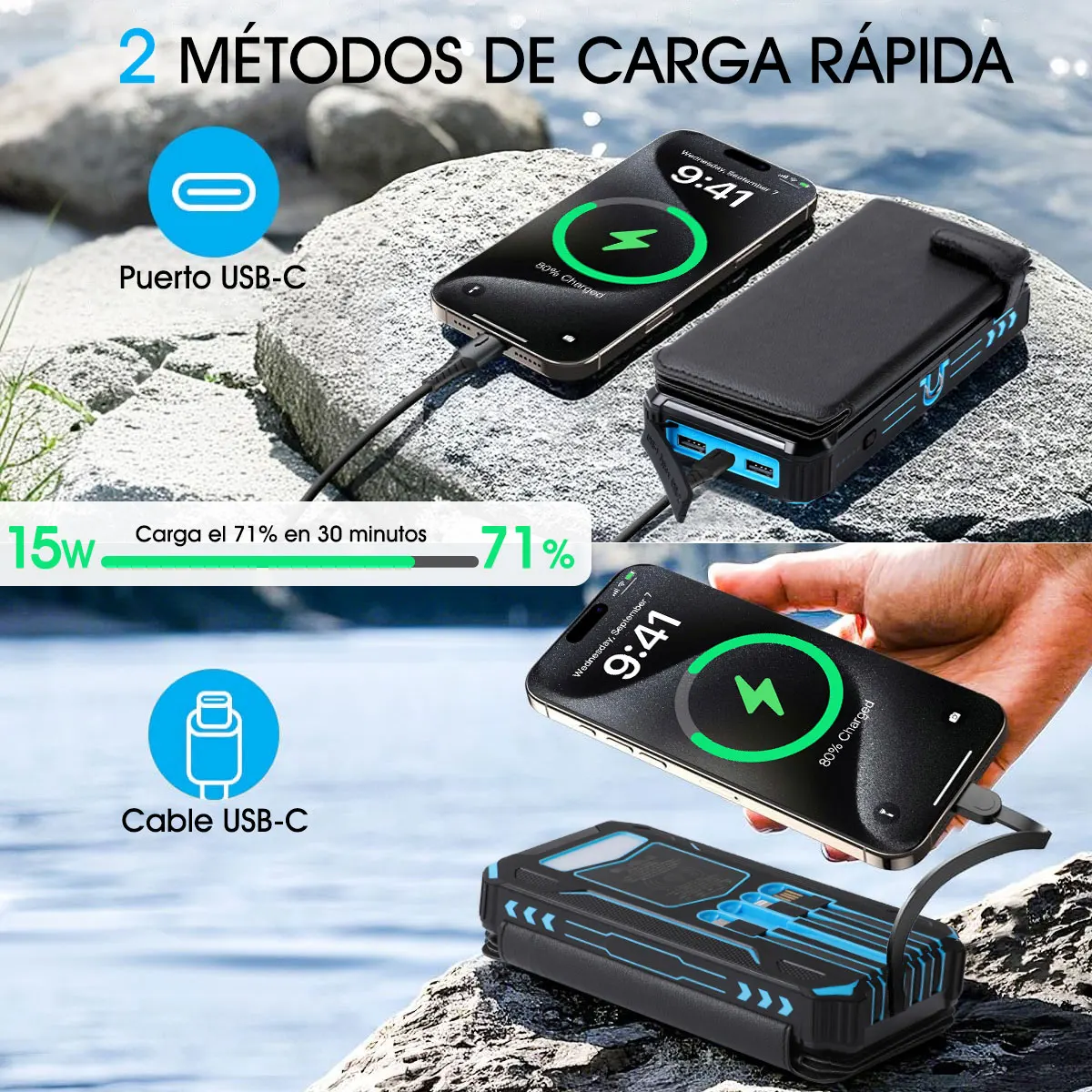 26800mAh Solar Power Bank Fast Wireless Charger Powerbank for iPhone 16 Samsung S24 Huawei Xiaomi PD 18W Fast Charging Powerbank