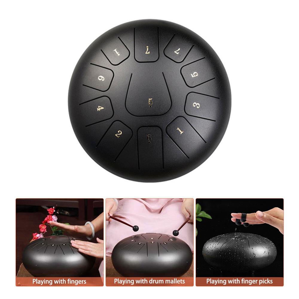 Steel Tongue Drum 10 Inches 11 Tones, For Adults And Children, With Rubber Mallet, Fingertips And Padded Travel Bag