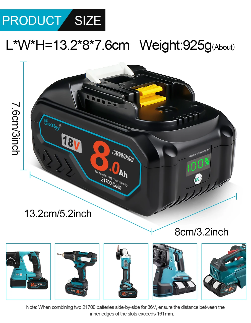 Waitley 21700 Powerful Battery For Makita 18V Power Tools 8Ah Real capacity Rechargeable batteries Replacement Accessories