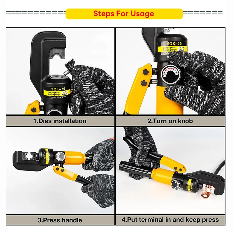 4/6/10/16/25/35/50/70mm² Hydraulic Clamp Home Hydraulic Crimping Tool DIY Cable Wiring Crimping Plier Cordless Hydraulic Press