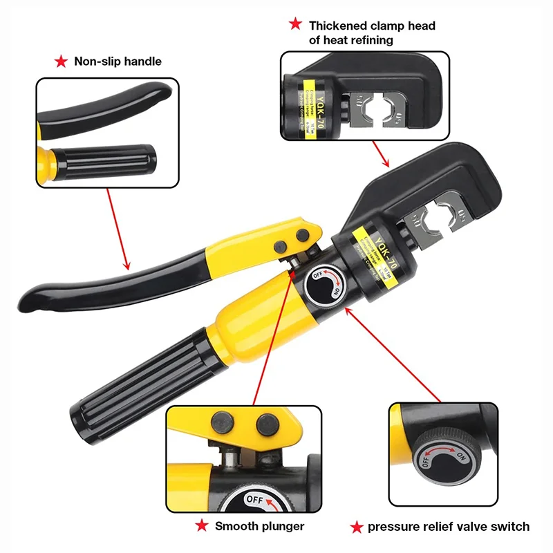 4/6/10/16/25/35/50/70mm² Hydraulic Clamp Home Hydraulic Crimping Tool DIY Cable Wiring Crimping Plier Cordless Hydraulic Press