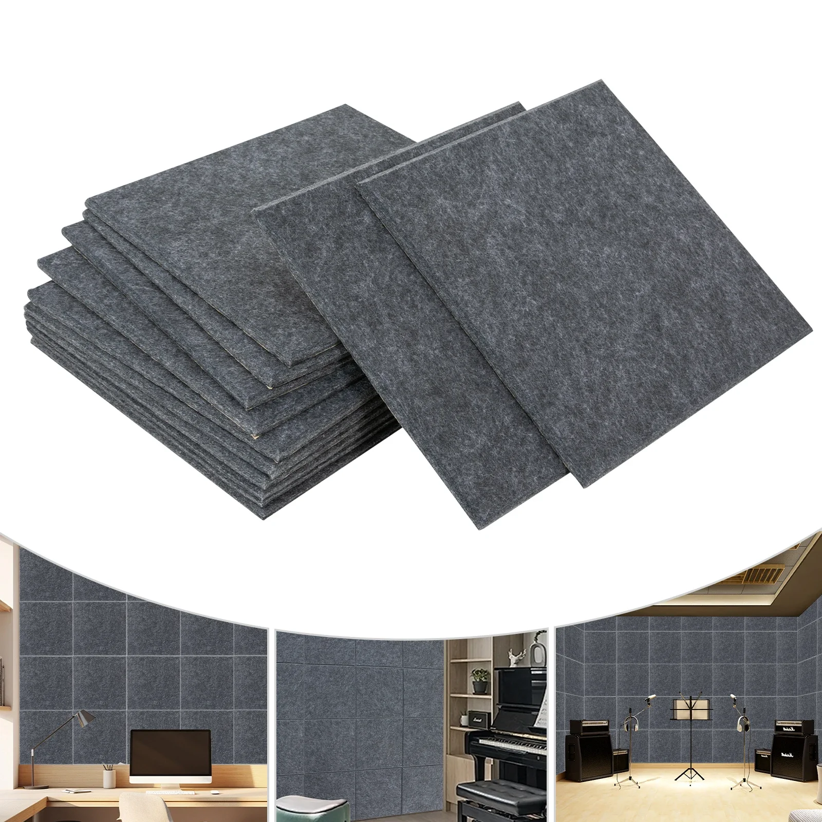 12Pcs High-Density Soundproof Panels Square Dark Grey Sound-Insulating Panels Wall Mount Sound Absorbing Wall Panels