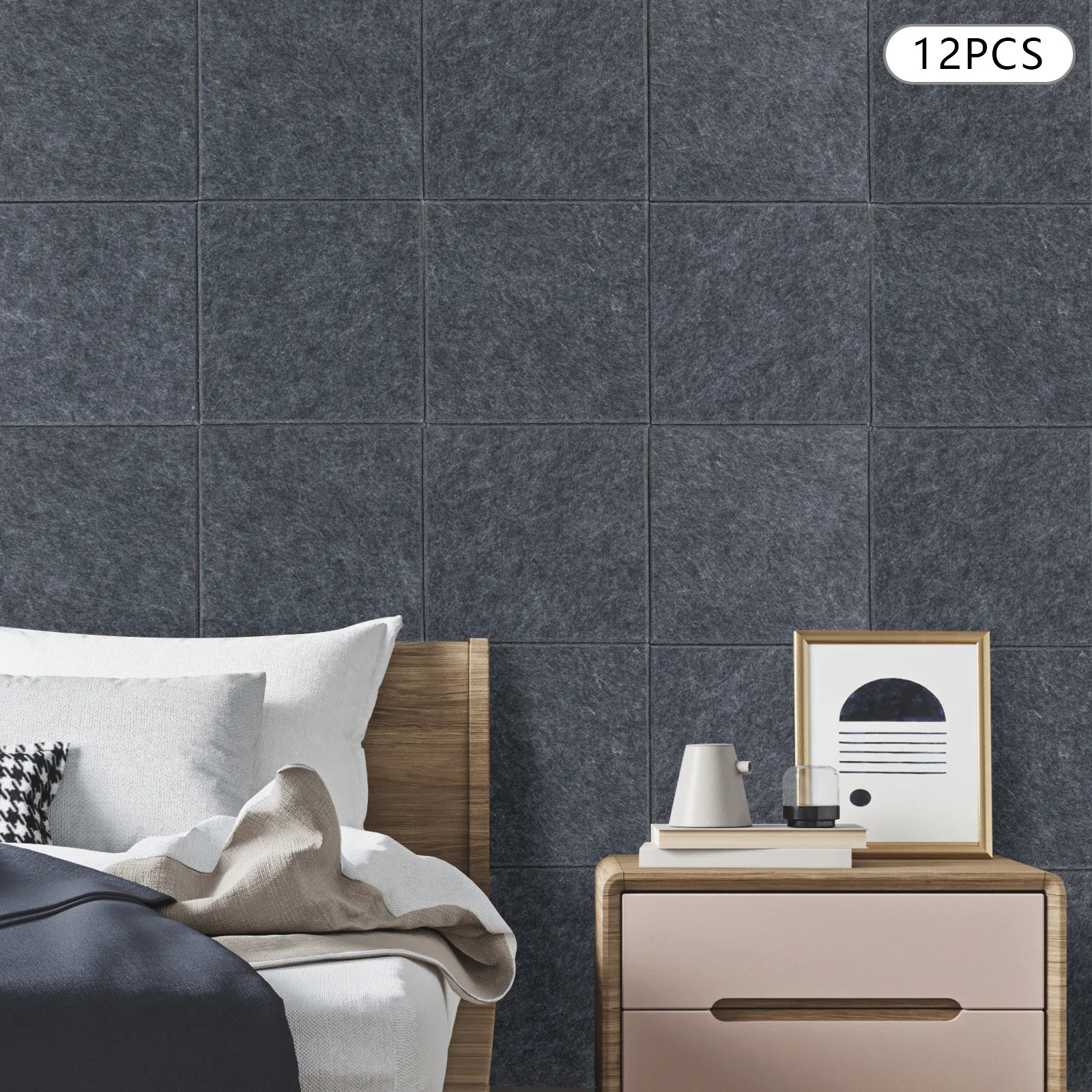 12Pcs High-Density Soundproof Panels Square Dark Grey Sound-Insulating Panels Wall Mount Sound Absorbing Wall Panels
