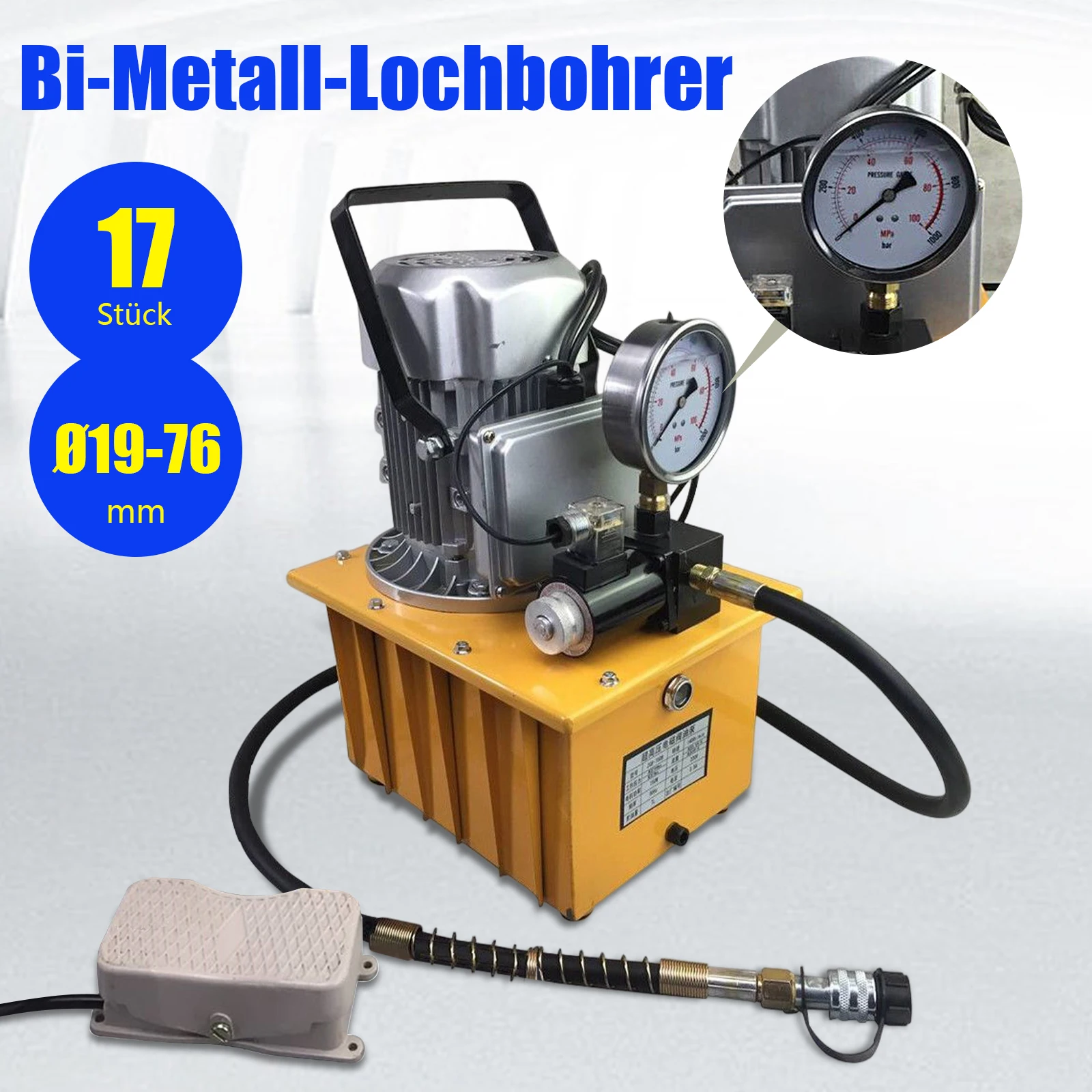 750W Electric Hydraulic Pump Machine 2-70Mpa, 10000 PSI, Single Acting with Manual Valve Oil Pressure Pump, 7L Tank with Pedal