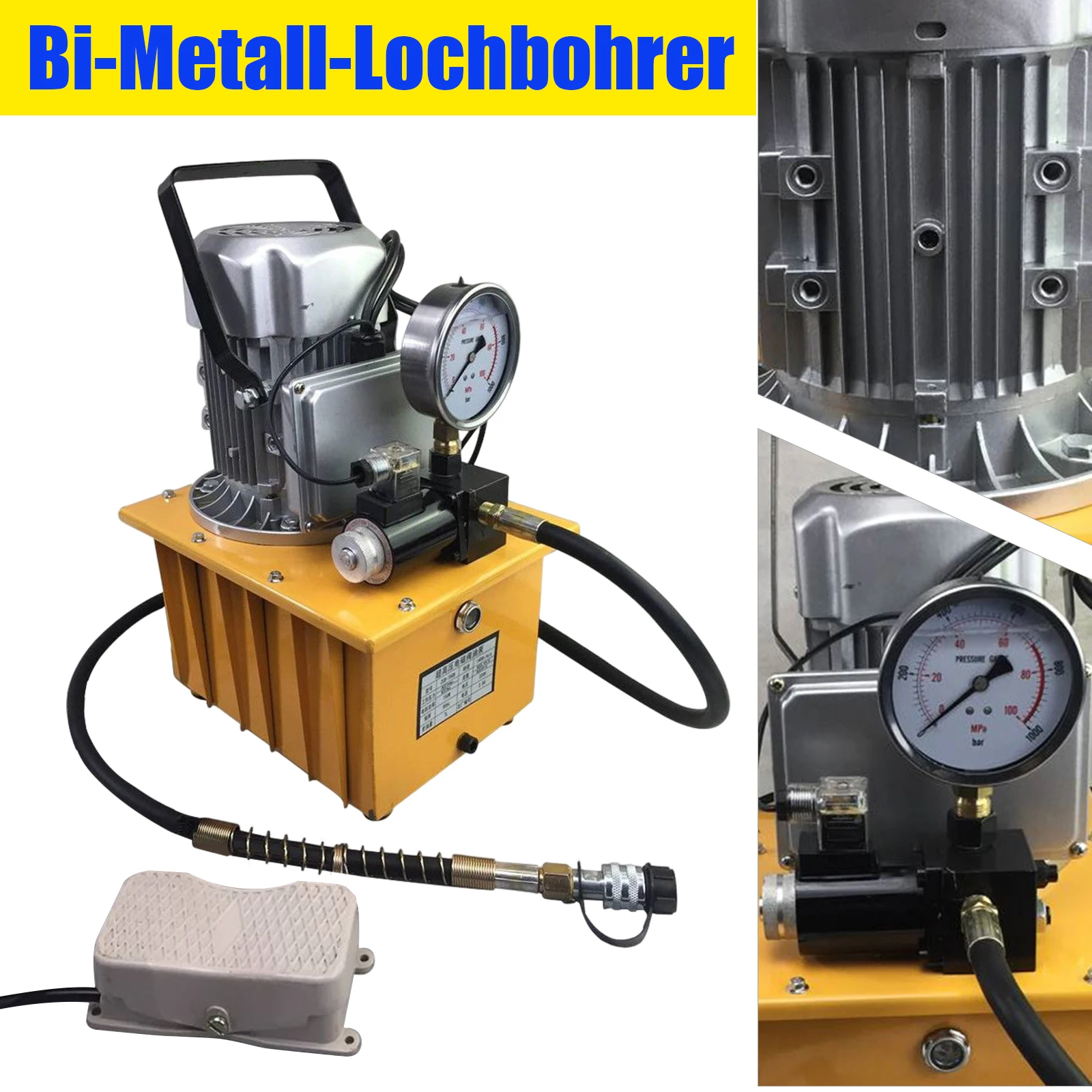 750W Electric Hydraulic Pump Machine 2-70Mpa, 10000 PSI, Single Acting with Manual Valve Oil Pressure Pump, 7L Tank with Pedal