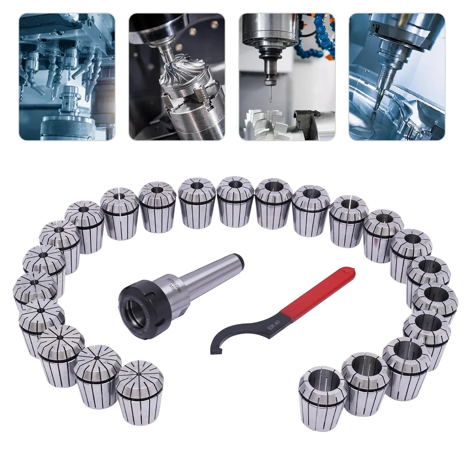 MTB4-ER40 Set 23pcs Clamping Pliers Tool Spring Steel Fixture Kit Diameter 4-26mm for Milling/Drilling Machine, Lathe