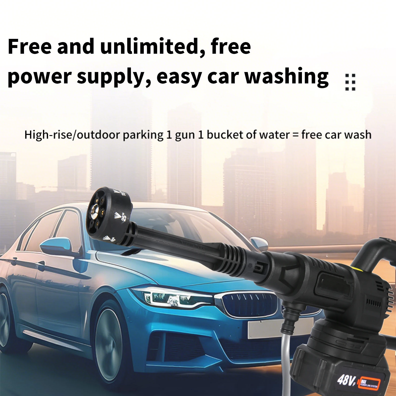 21V Electric High Pressure Washer 10Bar Cordless Garden Car Cleaning Gun with 6in1 Nozzle 5m Hose Foam Spray Cleaner Power Tool
