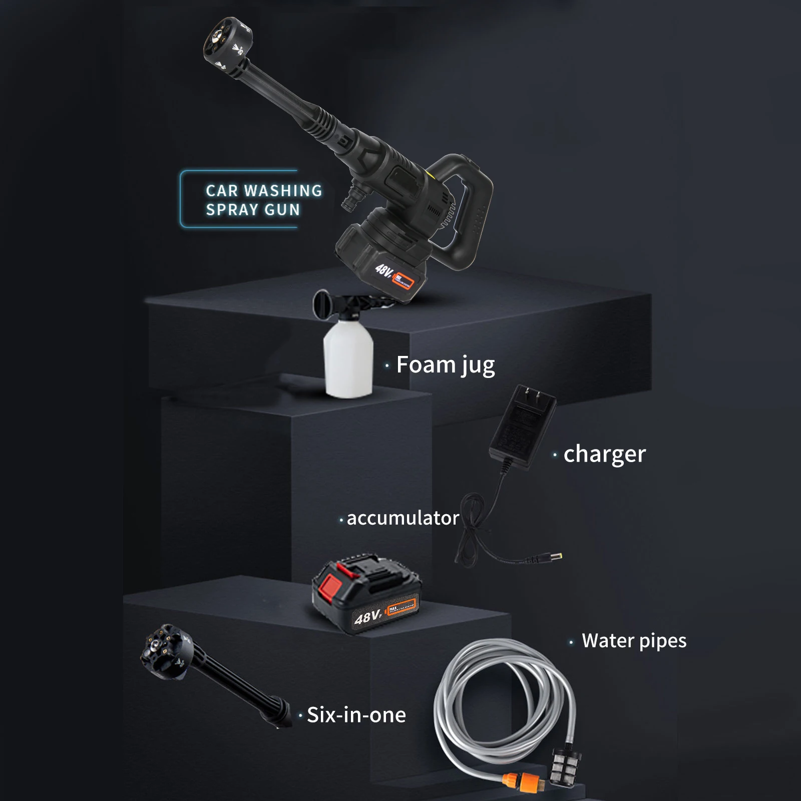 21V Electric High Pressure Washer 10Bar Cordless Garden Car Cleaning Gun with 6in1 Nozzle 5m Hose Foam Spray Cleaner Power Tool