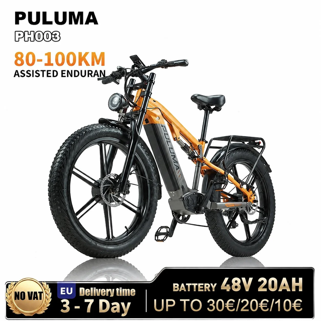 PULUMA PH003 Electric cycle twin Motor 48V20AH Removable Battery 26*4.0 Inch Fat hand Urban Off-Road Electric Bicycle