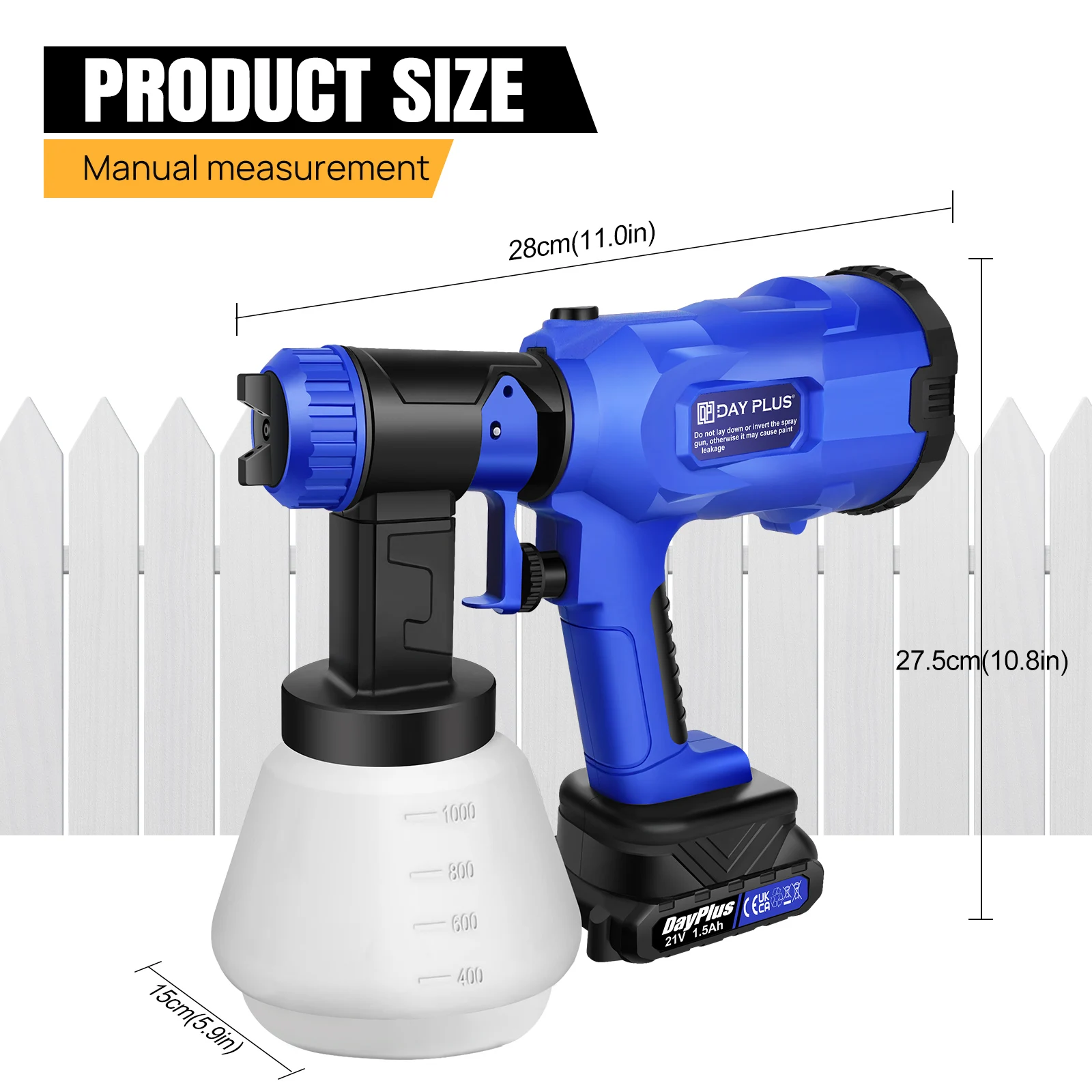 Cordless Paint Sprayer 1500mAh Li-ion Battery with 1000ML Detachable Tank, 3 Spray Patterns Spray Gun, 4 Various Copper Nozzle