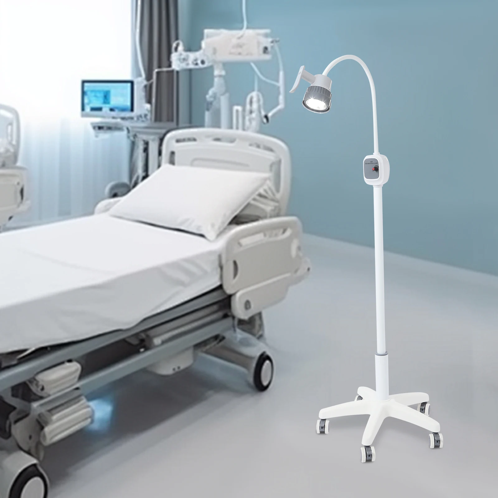 12W Dimmable Examination Lamp Surgical Examination Light 7500Lux LED with 5-Wheel Brake Base for Medical/Dental