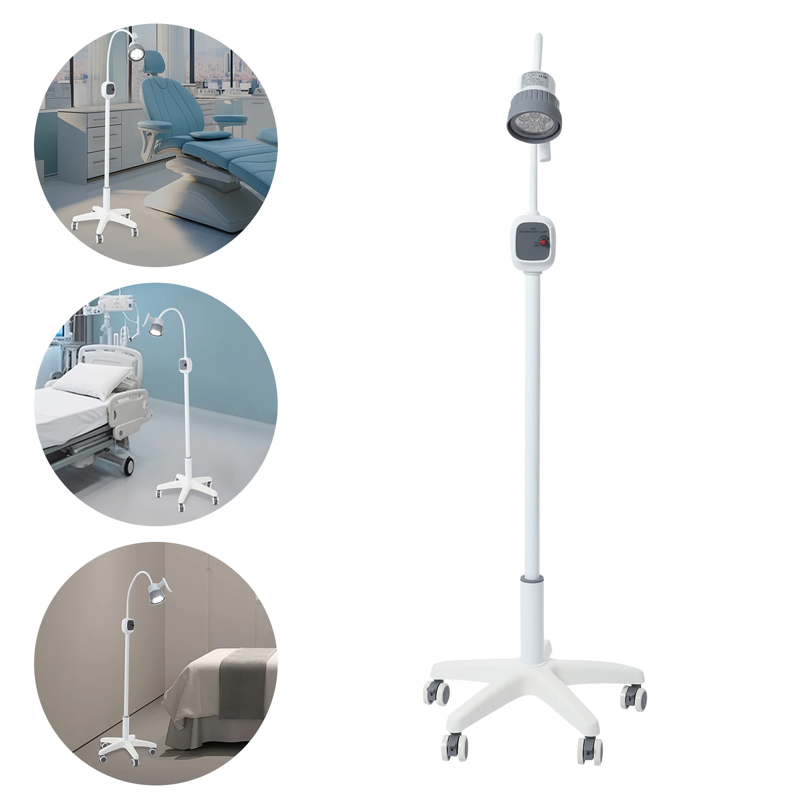 12W Dimmable Examination Lamp Surgical Examination Light 7500Lux LED with 5-Wheel Brake Base for Medical/Dental