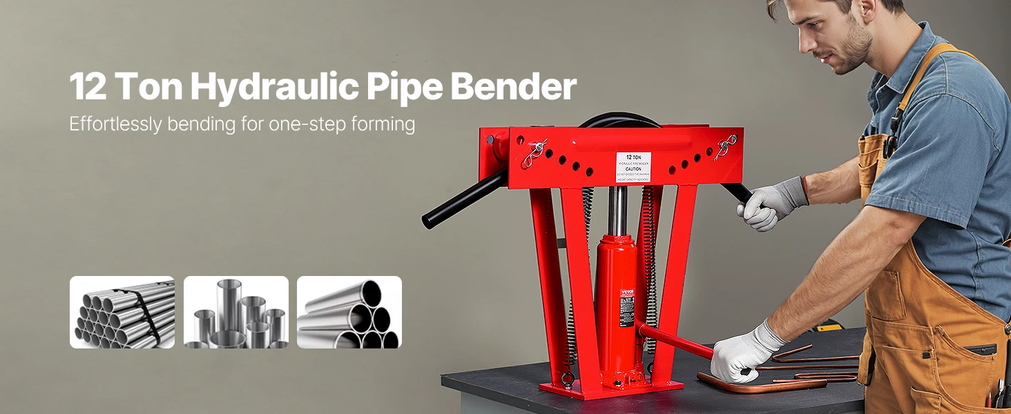 SucceBuy Hydraulic Pipe Bender 12 Ton Manual Copper Exhaust Pipe Bending Machine 6 Dies Heavy-Duty Pipe Tube Bender for Piping