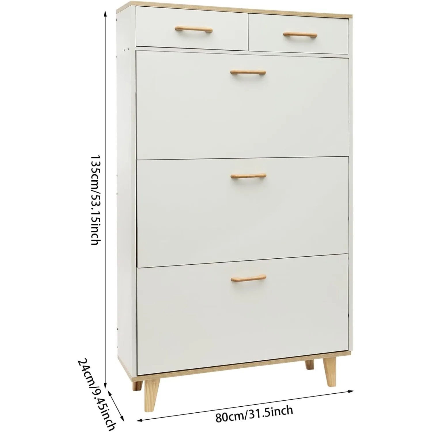 Free Standing shoe cabinet W/ 3 folding racks & 2 drawers, 80*24*135cm Shoe Cabinet for Entrances, Cloakrooms, corridor