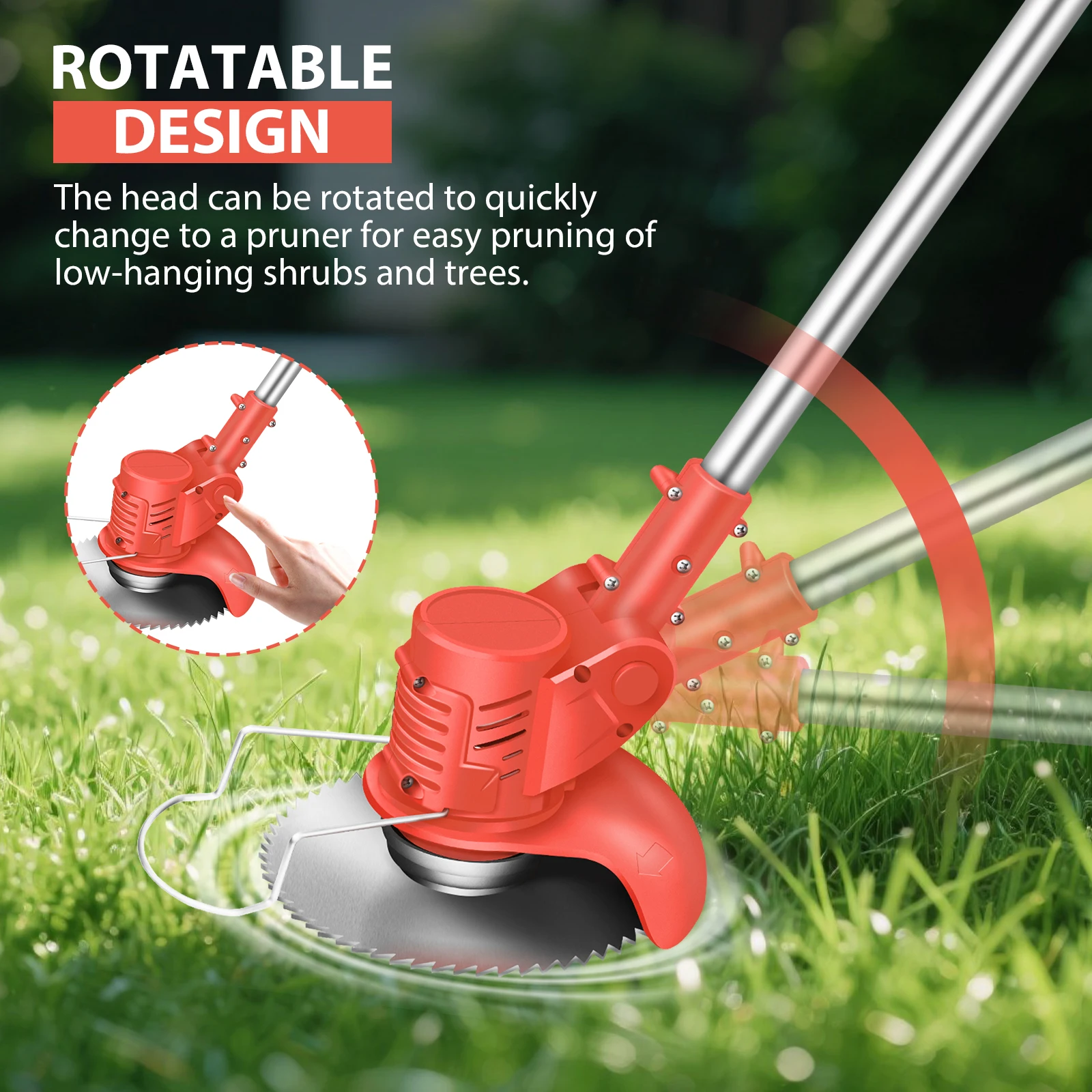 DayPlus Garden Cordless Strimmer Electric Grass Strimmer with Battery&10 Metal Blades,Pruning Cutter Garden Tool for Lawn Garden