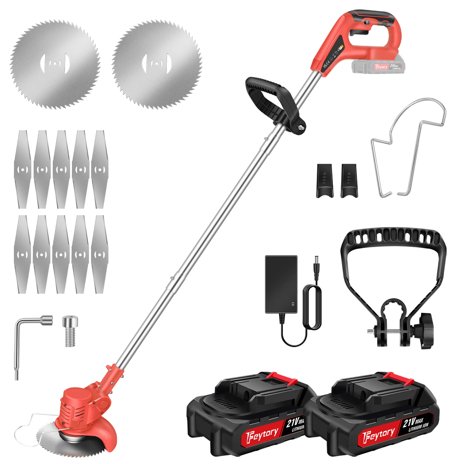 DayPlus Garden Cordless Strimmer Electric Grass Strimmer with Battery&10 Metal Blades,Pruning Cutter Garden Tool for Lawn Garden
