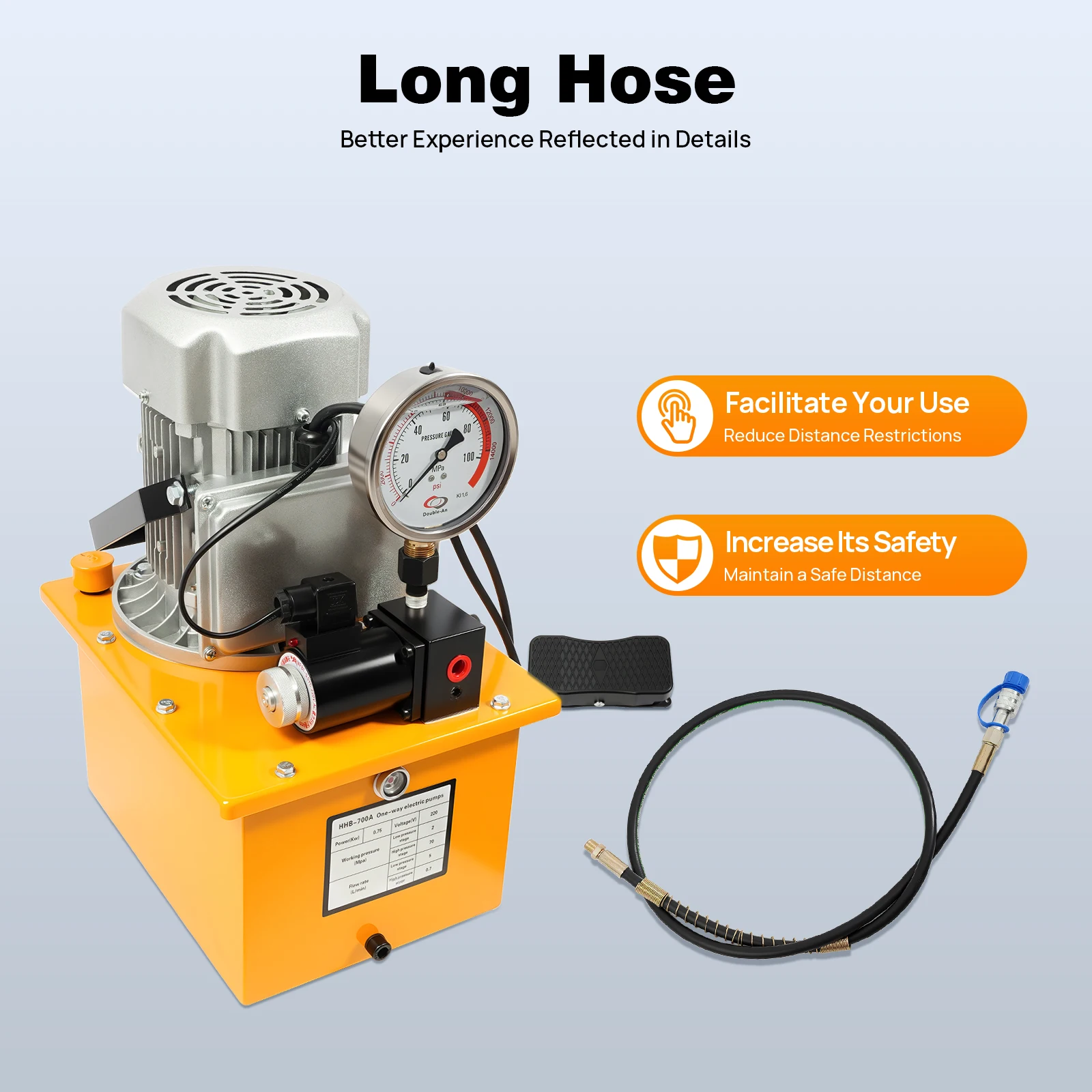 750W 70MPa Electric Hydraulic Pump 10000 PSI Pedal Solenoid Valve Control Adjustable Hydraulic Oil Station High Pressure Pump