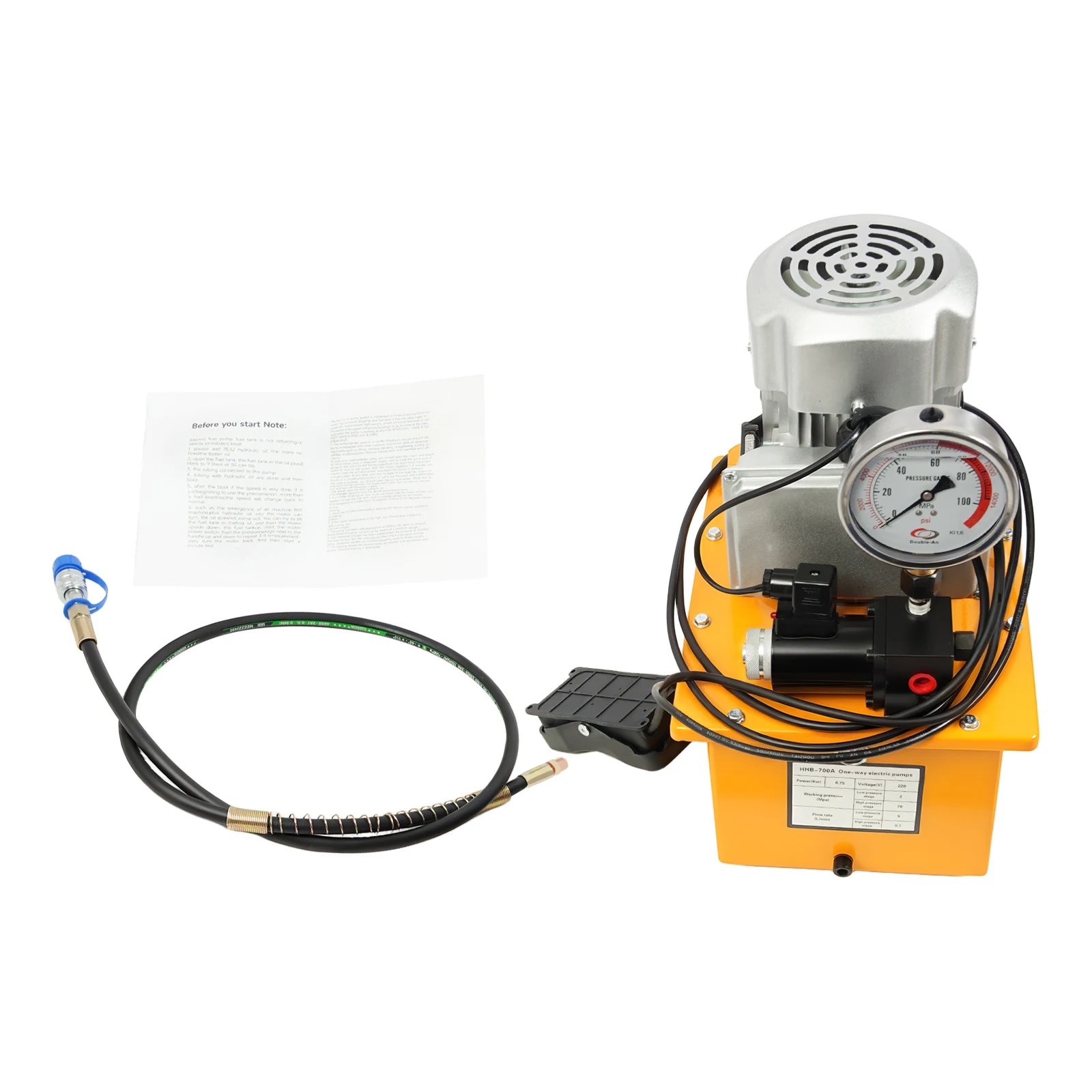 750W 70MPa Electric Hydraulic Pump 10000 PSI Pedal Solenoid Valve Control Adjustable Hydraulic Oil Station High Pressure Pump