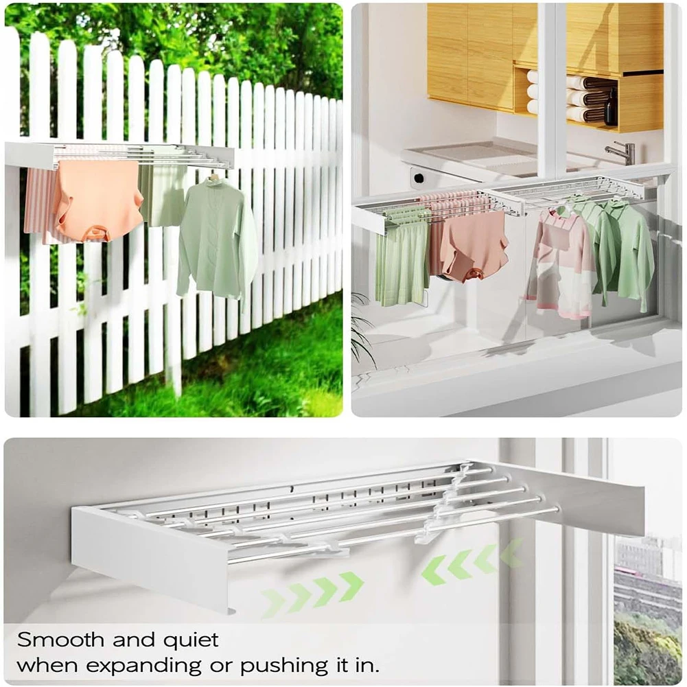 Wall Mounted Clothes Drying Rack Indoor, Retractable Collapsible Towel Drying Rack Clothing Drying Racks For Hanging Clothes